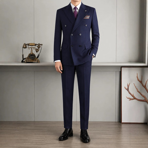 Ensemble de <span class=keywords><strong>costume</strong></span> <span class=keywords><strong>homme</strong></span> croisé sur mesure, style britannique, résistant aux plis, coupe ajustée, couleur unie, <span class=keywords><strong>pour</strong></span> affaires et occasions décontractées - Product Image 3