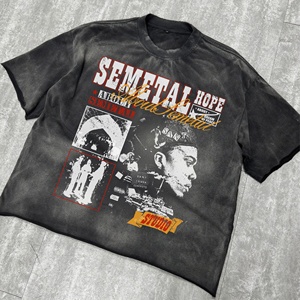 เสื้อยืดสตรีทแวร์ผ้าฝ้ายขอบดิบสไตล์วินเทจ พิมพ์ลายตามสั่ง ทรงโอเวอร์ไซส์ ดีไซน์ทำสีซีดแบบ Distressed ทรงบ็อกซี่ ผ้าหนา ซักย้อมสีแบบ Acid Wash - Product Image 3