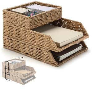 Cesta de Escritorio Estilo Rústico, Tejida con Cuerda de Papel, Bandeja de Almacenamiento para Cartas, Carpetas, Cuadernos, Impresiones - Product Image 1