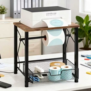 Soporte de impresora de oficina personalizado con superficie de madera, marco de metal, estante de 2 niveles para almacenamiento de impresoras de etiquetas, organizador de escritorio. - Product Image 4