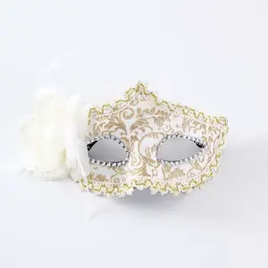 Wholesale Halloween Half Face Prom Makeup Costume Props Lace Leather Plus Flowers party mask belly dance mask white mask