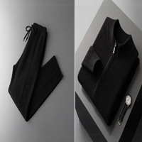 Ensemble en cachemire et laine avec fermeture éclair, automne et hiver, nouveau modèle pour homme, col montant, ensemble décontracté tendance, ensemble épais en deux pièces