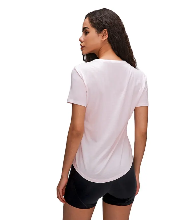 Sommer New Pure Color Yoga Kurzarmhemd Helle Feuchtigkeit aufnahme aus reiner Baumwolle Laufsport Fitness Bluse für Frauen