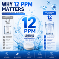 Complément alimentaire en comprimés d'hydrogène moléculaire à haute concentration (12 ppm) riche en minéraux, antioxydant, pour la bien-être, eau alcaline instantanée