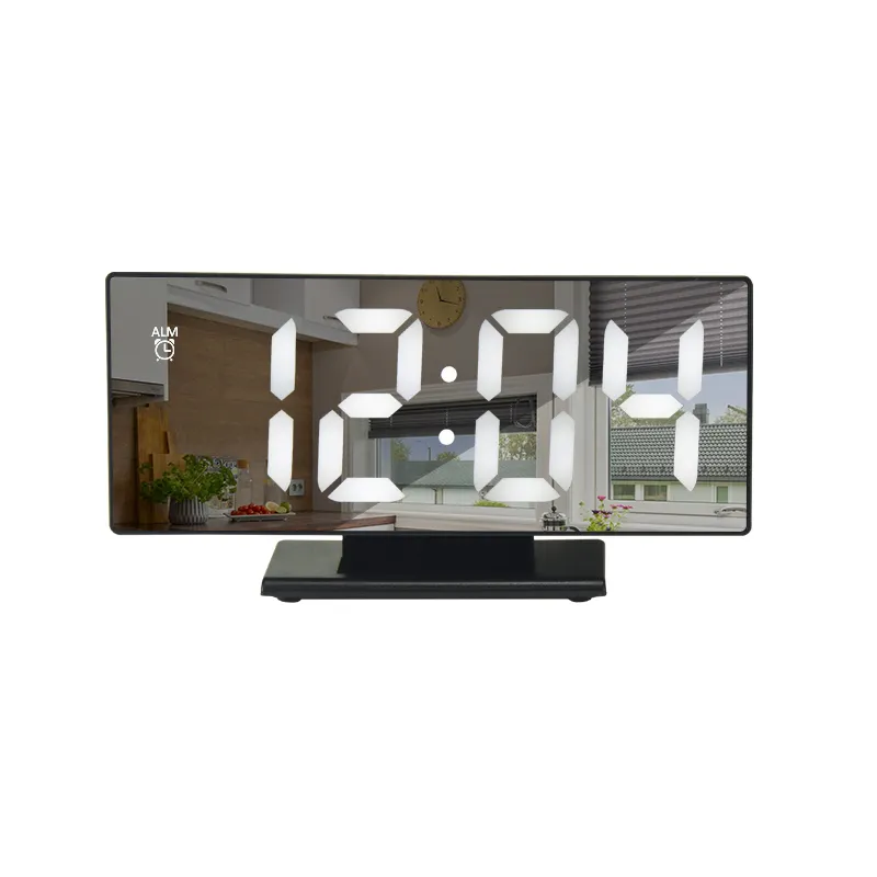 Led Alarm Clock Digital EMAF Time Date Calendar Large Digit Desk LED Mirror Alarm Clock With Temperature