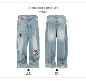Jeans de Diseñador Retro Unisex al por Mayor, Jeans <span class=keywords><strong>Rotos</strong></span> con Agujeros en las Rodillas, Estilo Urbano, Jeans Holgados - Product Image 2