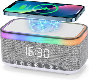 Réveil numérique BT avec haut-parleur, veilleuse à intensité variable 13 couleurs, charge sans fil 15W, bruit blanc, radio FM, USB/AUX - Product Image 1