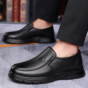 Mocassins en cuir véritable pour hommes, bout rond, à enfiler, semelle en caoutchouc antidérapante, toutes saisons, chaussures décontractées pour affaires - Product Image 4