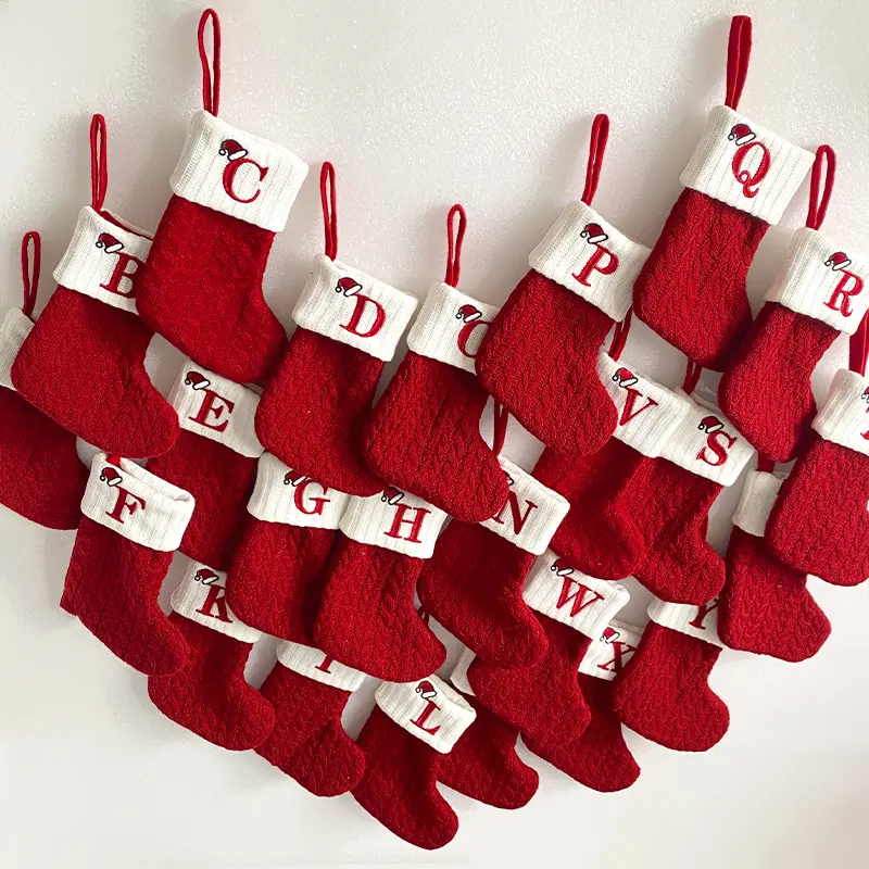 Merry Christmas Socks Red Snowflake Alphabet Letters Christmas Stocking Christmas Tree Pendant Decorations For Home