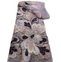 Tissu KC multicolore en velours 3D floral perlé, dentelle en tulle, maille ornée de strass pour robe de soirée de mariage africaine