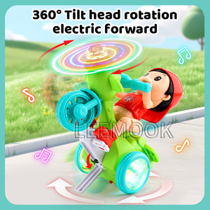 Mini stile cartone animato di plastica auto e moto simpatici giocattoli Stunt triciclo di 360 gradi di rotazione della musica luce per i bambini - Product Image 3