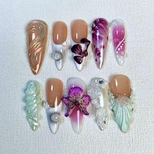 <span class=keywords><strong>Uñas</strong></span> Postizas <span class=keywords><strong>de</strong></span> Lujo, Largas y Estiletto, Hechas a Mano, con Diseño <span class=keywords><strong>de</strong></span> Flores 3D Coloridas, <span class=keywords><strong>Diseños</strong></span> <span class=keywords><strong>de</strong></span> <span class=keywords><strong>Uñas</strong></span> Naturales, Reutilizables - Product Image 6