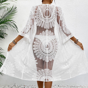 2025 Hot Sale New Lace Embroidered Kimono Cardigan Swimsuit <strong>Bikini</strong> Layered <strong>Over</strong> Beach Cover-up <strong>Dress</strong> for Summer - Product Image 1