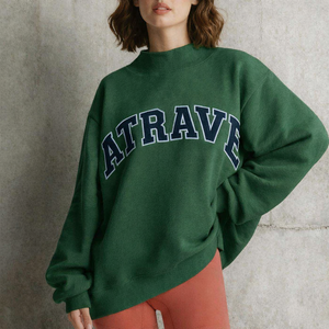 High Quality Custom Heavyweight Cotton Fleece Sweatshirt for Women Embroidered <b>Drop</b> Shoulder Oversized Mock Neck Sweatshirt - Product Image 1