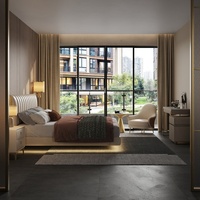 Cama de Cuero Acolchada con Canales Verticales de Lujo, Muebles Modernos para Recámara Principal, Cama King Size Doble con Detalles Metálicos Dorados