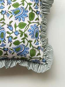 Handmade Bohemian Cotton <b>Cushion</b> Cover with Floral Block Print Luxury Portrait Throw Pillows Boho Raffle <b>Frill</b> Pillow Covers - Product Image 5