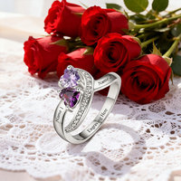 Bague en argent plaqué or double cœur gravée sur mesure, best-seller transfrontalier, cadeau de haute qualité