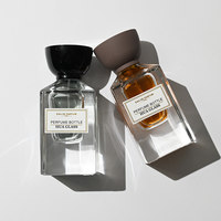 Elegante, leere Parfümflaschen mit individuellem Logo, dickem Boden, quadratisch, 30/80ml, aus Klarglas mit mattem Pilzkappenverschluss für Duftstoffe