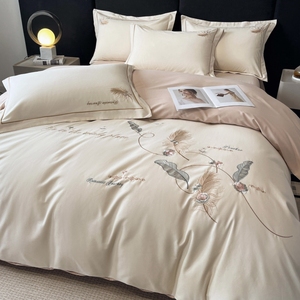 ชุดเครื่องนอนผ้าฝ้ายแท้เส้นใยยาวพิเศษ ความหนาแน่นสูง ระดับพรีเมียม ปักลายสองชิ้น ชุดสี่ชิ้น สไตล์เรียบง่าย สำหรับฤดูใบไม้ร่วง - Product Image 4