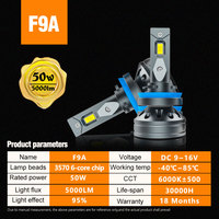AKE F9A 50W H7 faros LED 12V 6000K 5000Lm focos LEDs H1 H3 H4 H8 H11 HB3 9005 hb4 9006 hir2 9012 luces LED H7 con cnabus