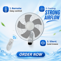 Ventilateur mural oscillant en plastique de 16 pouces, trois vitesses, électrique, pour extérieur, usage domestique, vente en gros