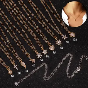 18K Gold Plated Tiny Star Flower Angle Wing Heart Cross Slide Charms Pendant Necklace Women Jewelry Accessories Wholesale