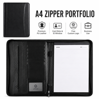 Portafolio de Cuero PU A4 con Cierre y Logotipo Personalizado, Bolsa para Documentos con Ranuras para Tarjetas y Ventana para Identificación, Organizador de Oficina, Venta al Por Mayor