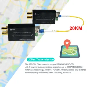 Fibre Media Converter 12G SDI Fiber Converter With Tally And RS485 SMF LC Fiber Connector 20KM 12g Sdi Fiber Converter Video Transmitter Receiver