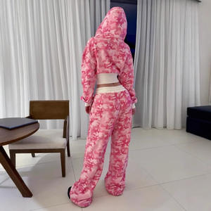 Kadın özel 2-Piece pamuklu kıyafet Zip-Up Hoodie diz üstü Sweatpants kısa Applique üst aplike nakış Patchwork rahat - Product Image 2