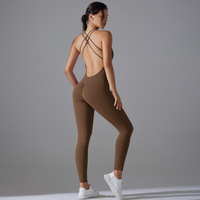 Combinaison de sport une pièce sans manches pour femme, dos nu, effet froncé aux fesses, idéale pour le yoga et la gym - Vente en gros