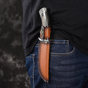 Cuchillo de Caza de Acero de Damasco con Mango de Madera, Hoja de Punta Caída y Borde Recto, Cuchillo de Supervivencia para Exteriores - Product Image 2
