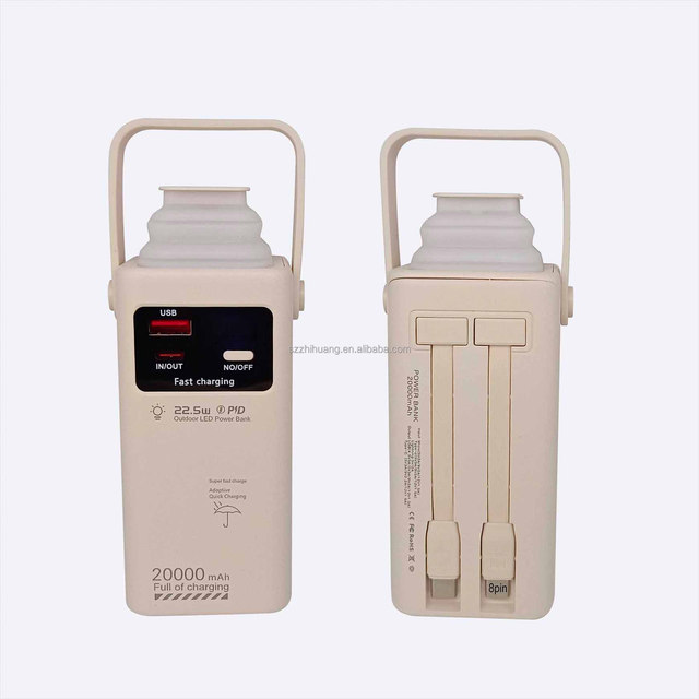 Portable Outdoor Waterproof Bank 20000mah 20W Fast Charging 2 Cable Led Display Flashlight Handle QC3.0 PD 22.5W iPhone for