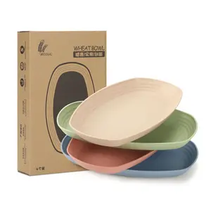 4pcs di Vendita Calda Naturale Eco-Friendly Paglia di Grano Rettangolo Fibra di Pesce Piatto Posate Set di Stoviglie Cibo Piatto da Portata