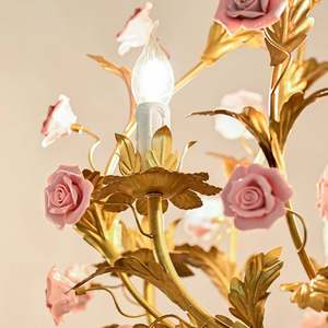 Lustre romantique de style ferme pour boutique de robes de mariée, café, fer, céramique, certifié UL, lustre en céramique à 6 lumières, <span class=keywords><strong>rose</strong></span> - Product Image 3