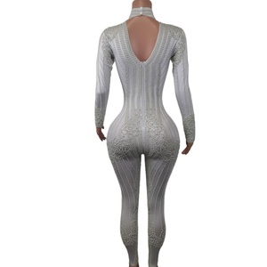 Élégant blanc perles barboteuses <span class=keywords><strong>femme</strong></span> Club fête bal moulante body scène Performance <span class=keywords><strong>combishort</strong></span> femmes une pièce combinaisons - Product Image 3