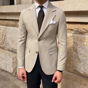 Veste décontractée slim pour <span class=keywords><strong>homme</strong></span>, style britannique, avec rayures <span class=keywords><strong>tendance</strong></span> pour l'automne, fermeture simple boutonnage, idéale pour les mariages - Product Image 1