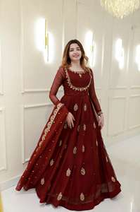 Nouvelle collection de robes Anarkali en georgette avec broderie et sequins, costume Anarkali pour femmes, tenue de soirée - Product Image 5
