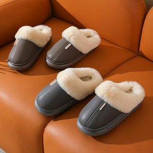 Pantofole invernali alla moda foderate di pelliccia impermeabili calde pantofole in pelle tinta unita nuove - Product Image 4