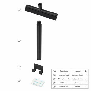 Raclette de douche télescopique en silicone noire, raclette rétractable pour fenêtres, raclette pour miroirs, essuie-glace pour vitres, nettoyeur de table - Product Image 6