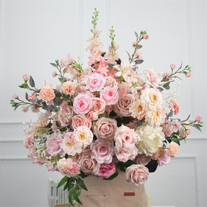 Boule de fleurs artificielles en soie rose, rose et hortensia, faite à la main, décoration moderne pour table de mariage - Product Image 1