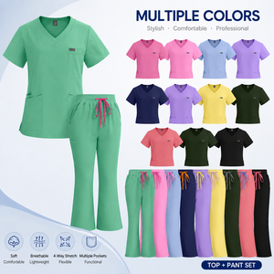 Set Uniformi Infermieristiche a Prezzo di Fabbrica, Pantaloni a Zampa, Antirughe, Elasticizzati, con Scollo a V, Personalizzabili, per Infermieri e Personale Ospedaliero - Product Image 1