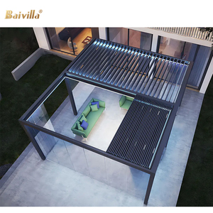 Bioclimatic Pergola Electric Retractable Louvered Roof with Zip Screen and Glass Wall Supply Hardtop LED <strong>Lights</strong> <strong>Gazebo</strong> <strong>for</strong> Patio - Product Image 5