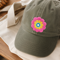 Écusson brodé personnalisé fleurs roses et jaunes, badge floral circulaire bleu et vert pour vêtements et sacs, vente en gros, fabricant OEM
