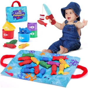 Jeu de pêche en tissu Montessori, jouet éducatif précoce pour bébé, comptage, tri des couleurs et gobelets imbriqués avec sac de rangement - Product Image 1