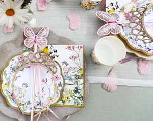 Factory Direct 9 Inches Modern Style FOIL Fairy Paper <b>Plates</b> Girls Floral Birthday Disposable Tableware Hot Selling Scalloped - Product Image 1