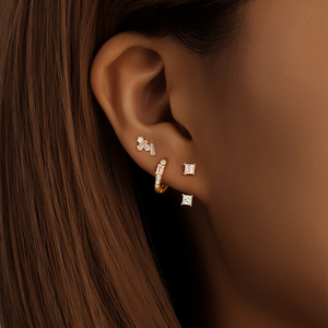 CANNER Juego de 3 piezas de pendientes de plata de ley 925 con circonitas marquise en racimo, para perforaciones de cartílago y hélice, con diseño floral y circonitas engastadas, tipo stud y de aro - Product Image 6
