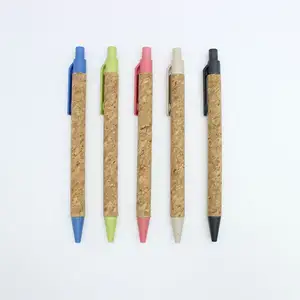 Cork Pen Ballpoint Pens Wheat Straw Material Trims Environmental Protection Ballpoint Pen With Logo Printed