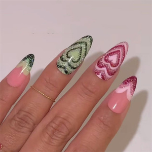 Ojo de gato de 24 piezas desmontable fresco fino intermitente falso acrílico uñas pequeñas puntas cuadradas largas ABS uñas a presión para dedos amor - Product Image 1