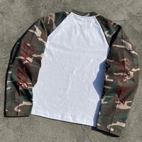 T-shirt thermique à manches longues pour homme, imprimé graphique vintage surdimensionné de haute qualité, camouflage, 100% coton, manches raglan