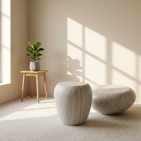 Ensemble de tables basses en fibre de verre durable, style galets de travertin, design organique moderne, avec table d'appoint basse assortie, pour salon, décoration Wabi Sabi